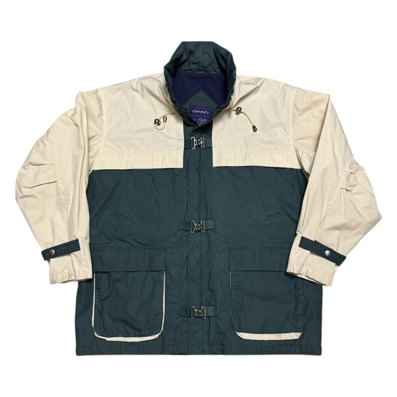 GANT VINTAGE 90s Waterproof Rain Bomber Windbreaker Green Jacket Mens XL - Picture 4 of 8